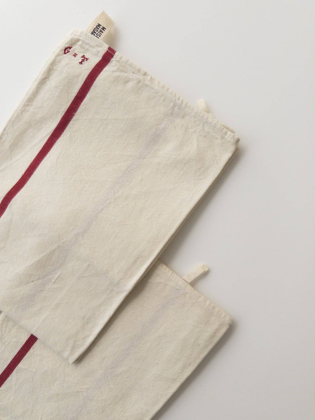 Vintage striped tea towel - monogram GT - chalk