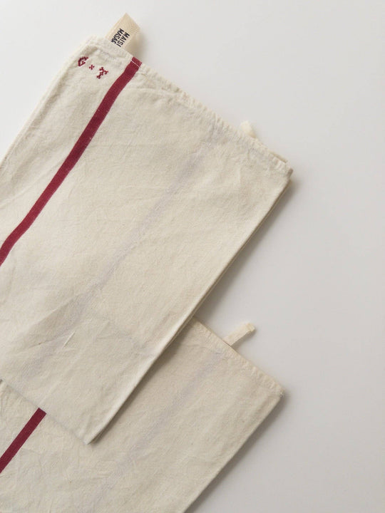 Vintage striped tea towel - monogram GT - chalk