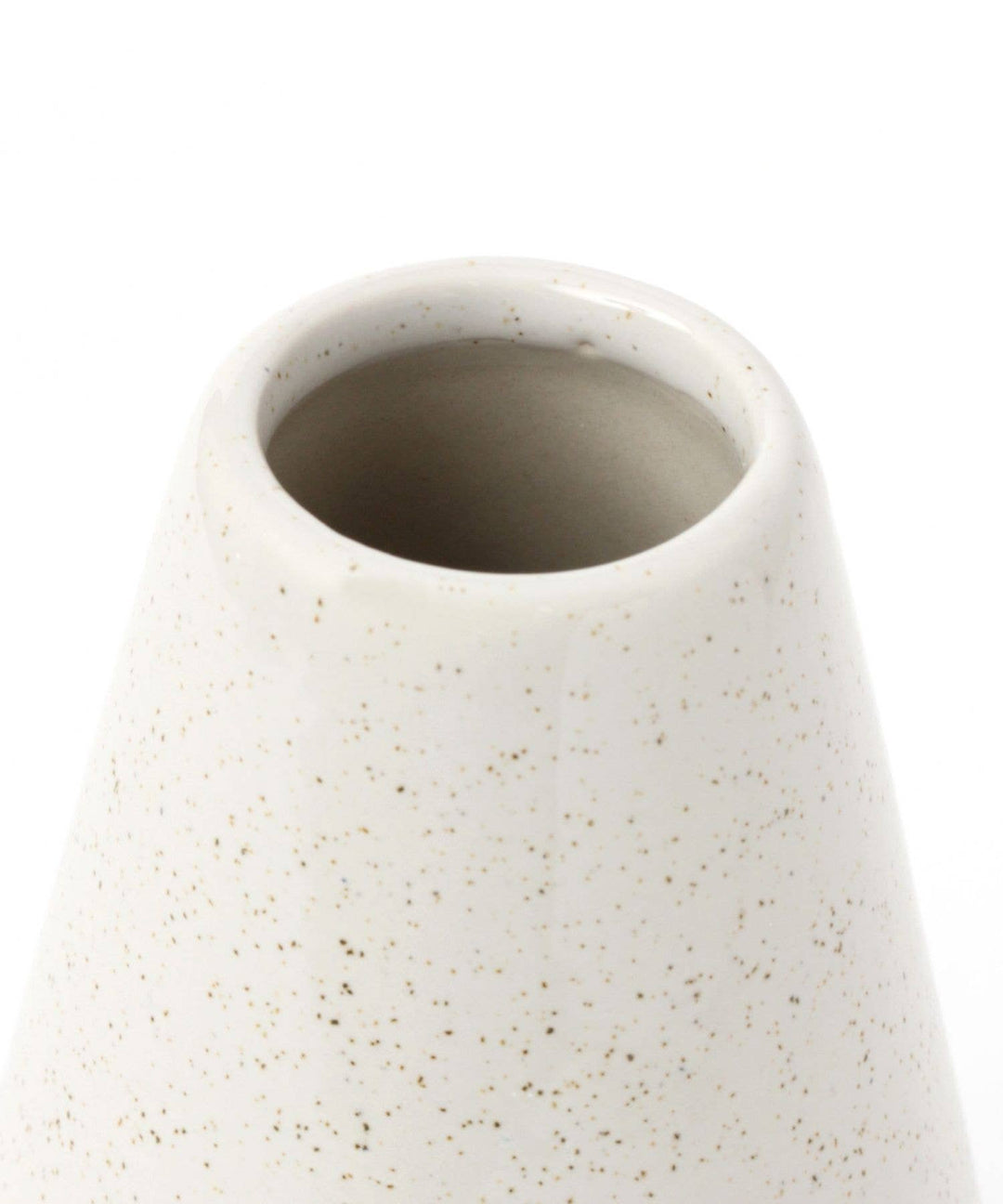 Speckled white ceramic vase on a white background