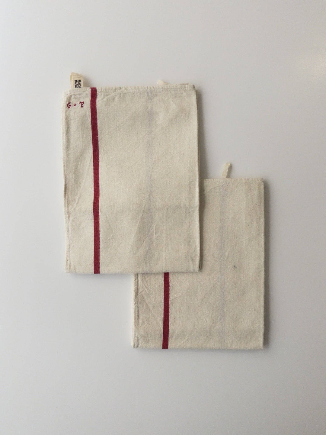 Vintage striped tea towel - monogram GT - chalk