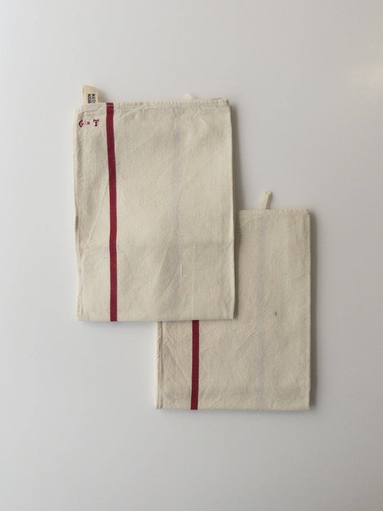Vintage striped tea towel - monogram GT - chalk