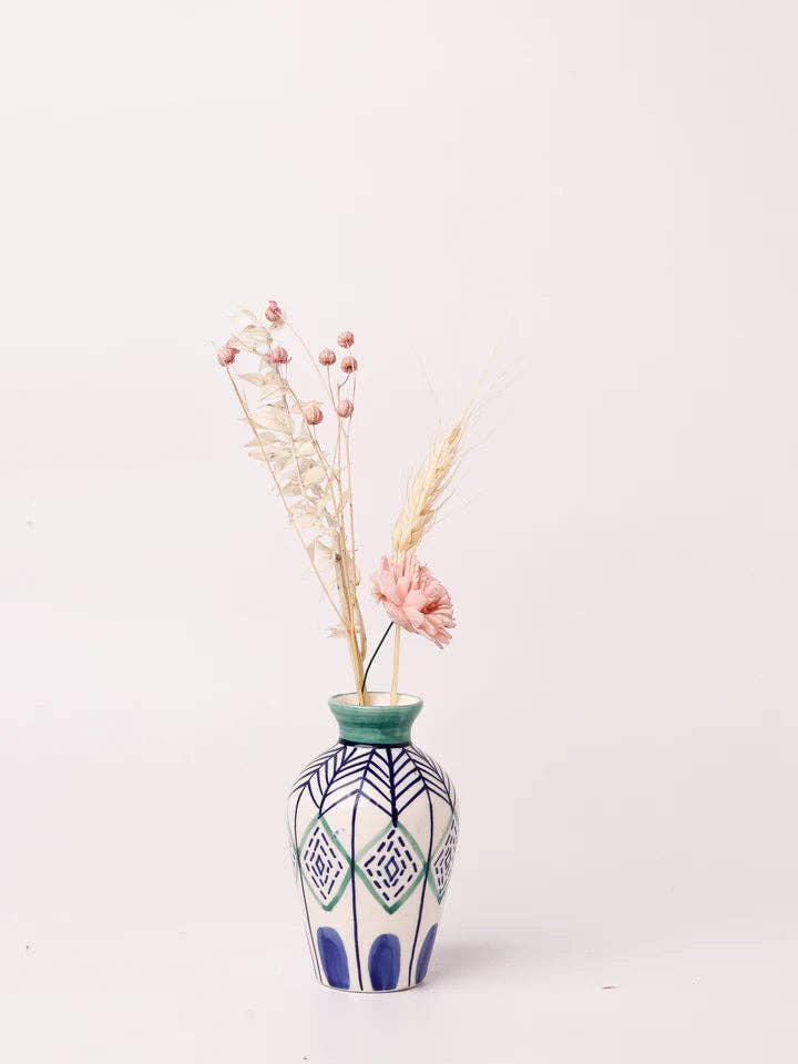Bud Vase | Hand Painted Dark Blue + Teal