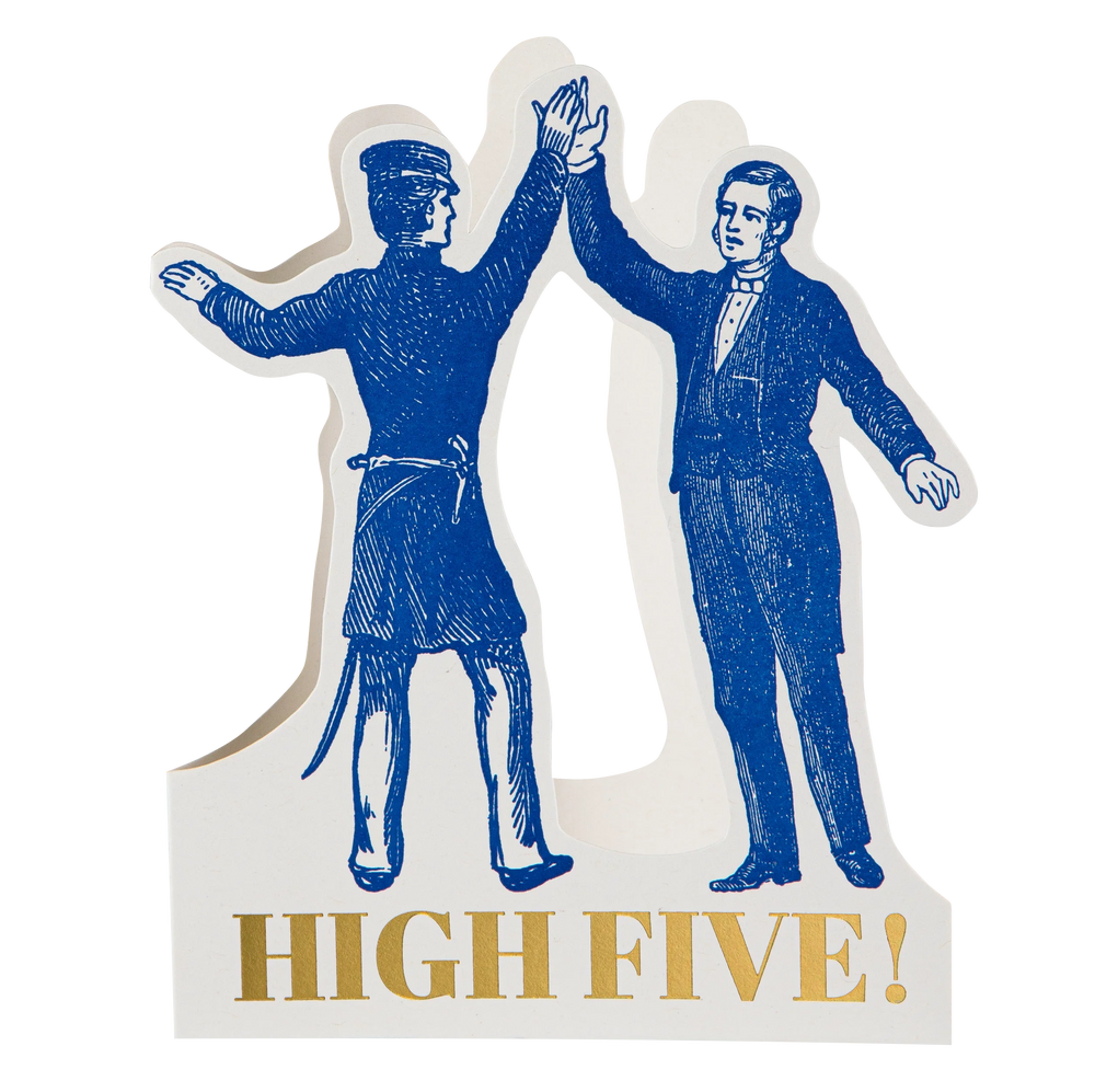 Two illustrated figures giving a high-five with 'HIGH FIVE!' text below on a white background