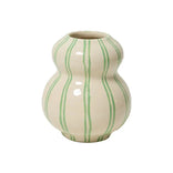Cream ceramic vase with green stripes, perfect for fresh floral arrangements