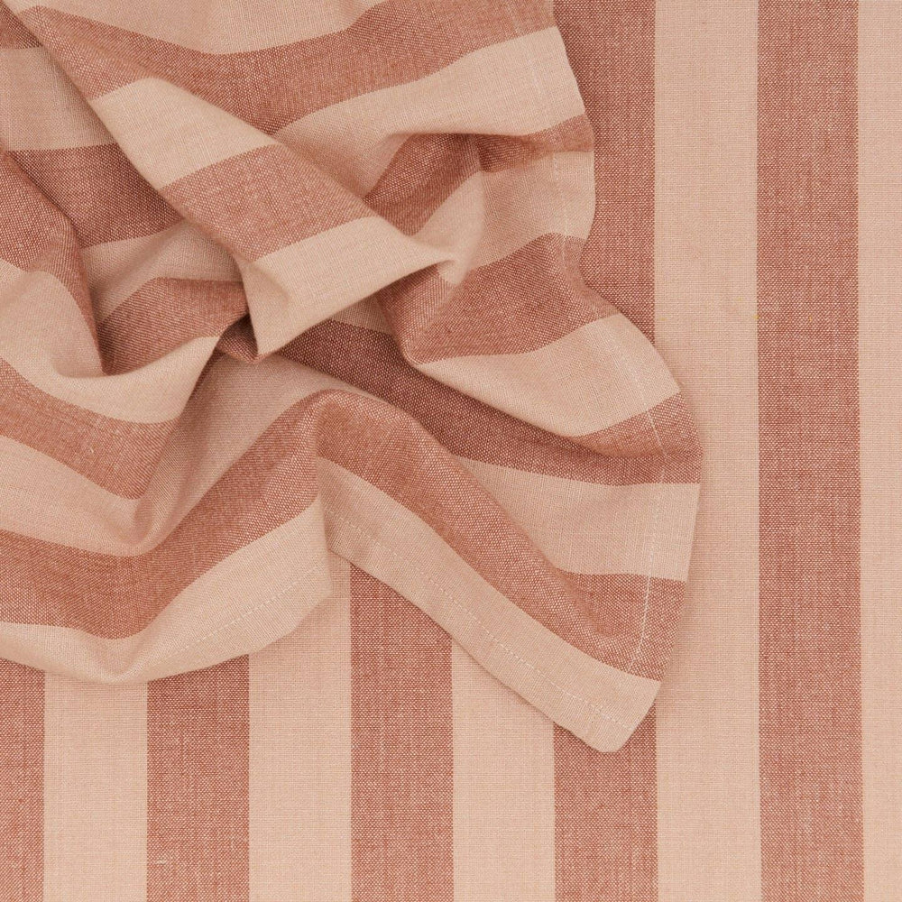 Striped fabric with red and beige pattern