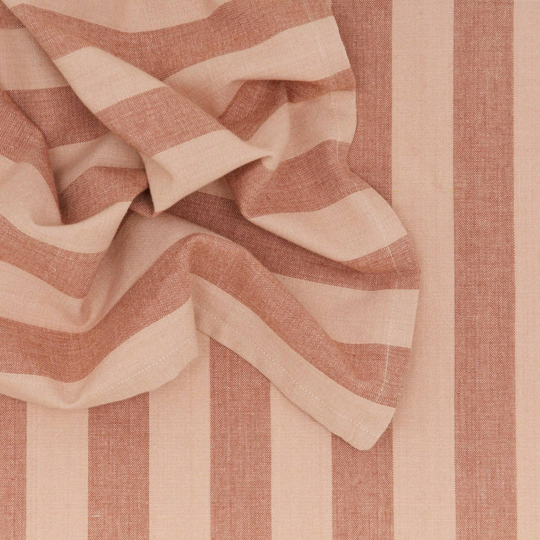 Striped fabric with red and beige pattern