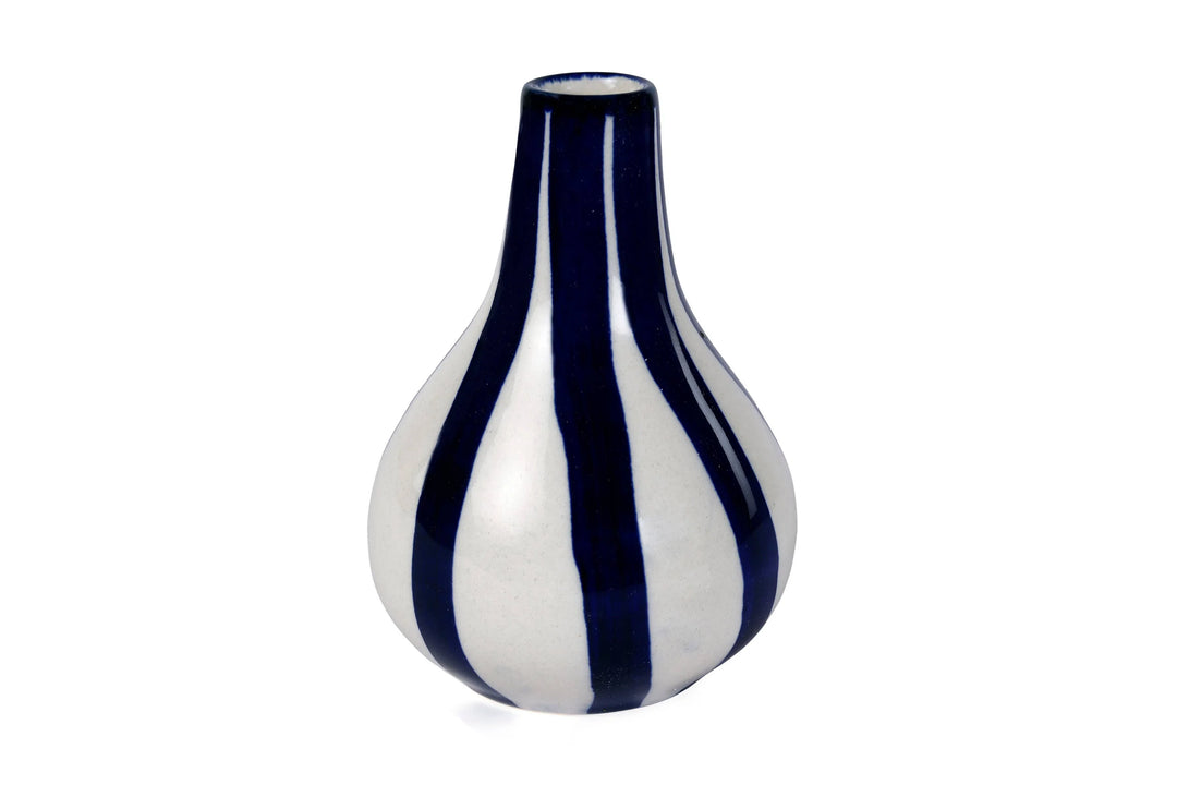 Navy blue and white striped ceramic vase for floral arrangements