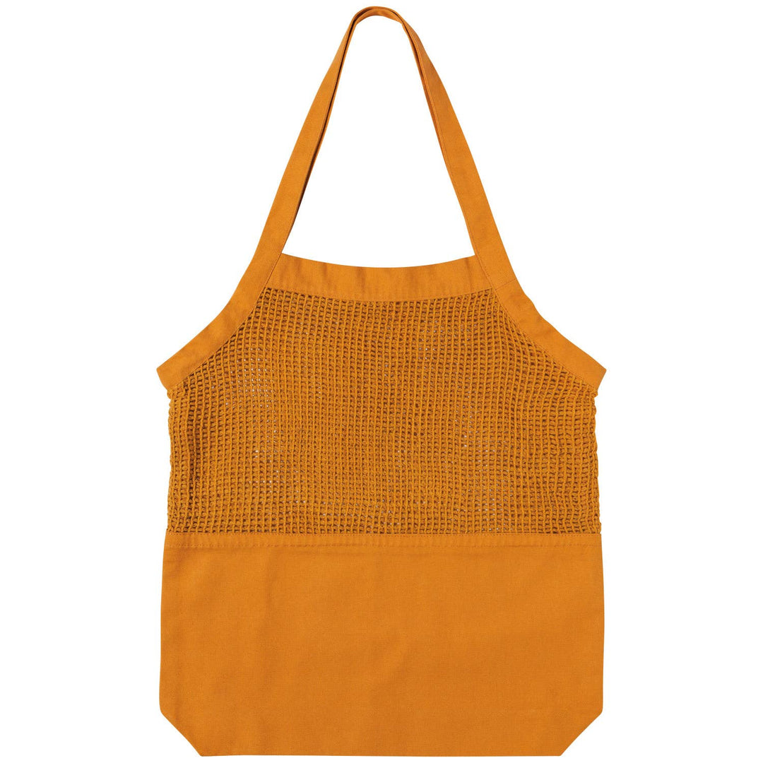 Orange mesh tote bag on a white background