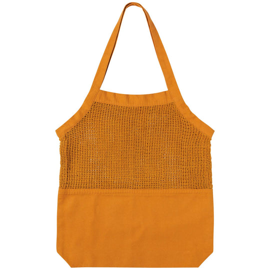 Orange mesh tote bag on a white background
