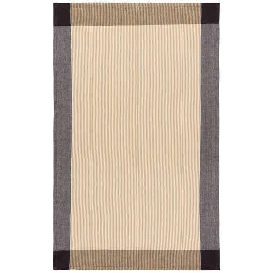 Rectangular rug with beige center and striped border on a white background
