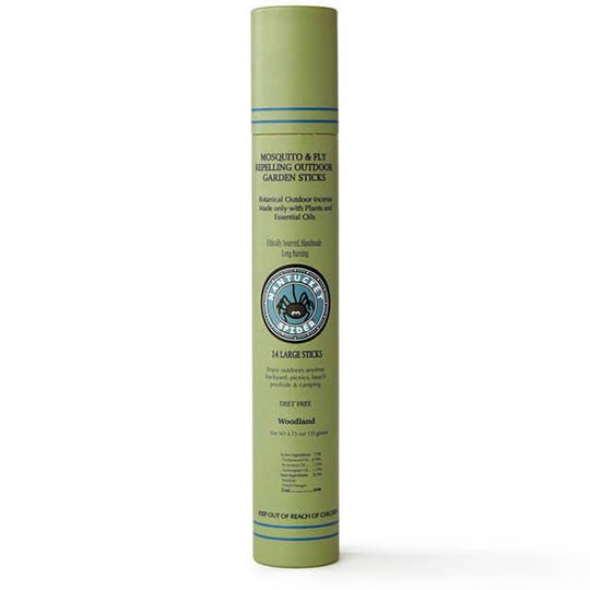 Mosquito & fly repelling outdoor garden sticks, botanical incense with plants and essential oils, woodland scent