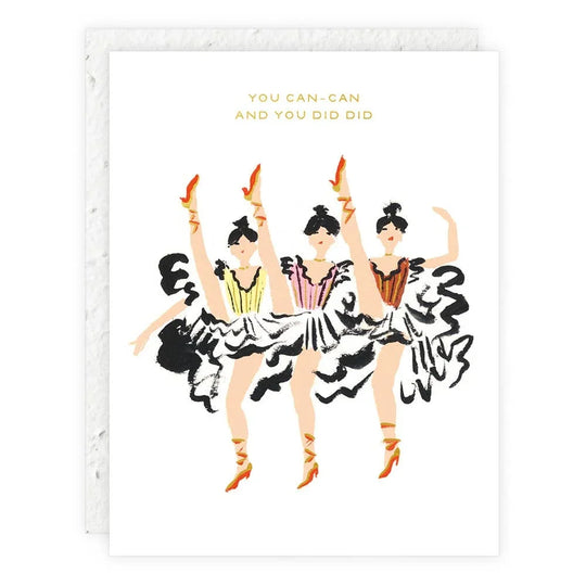 Illustration of three dancers with candles on a white background with text.