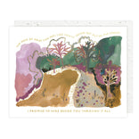 Colorful illustration of a forest with text on a white background