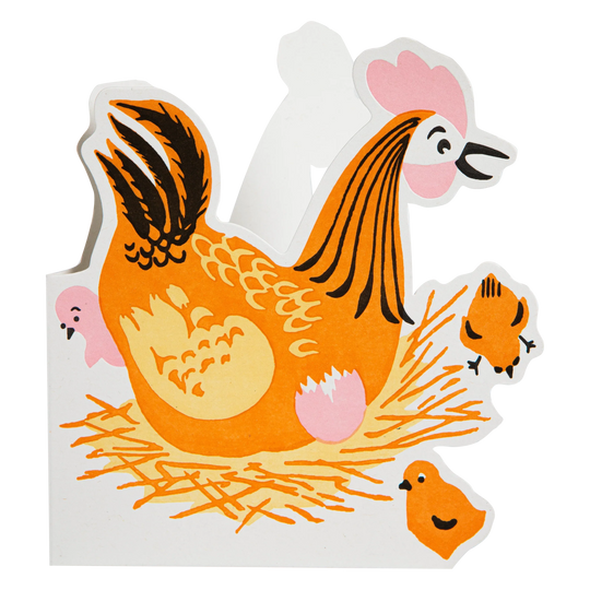 Illustration of a mother hen with chicks on a white background