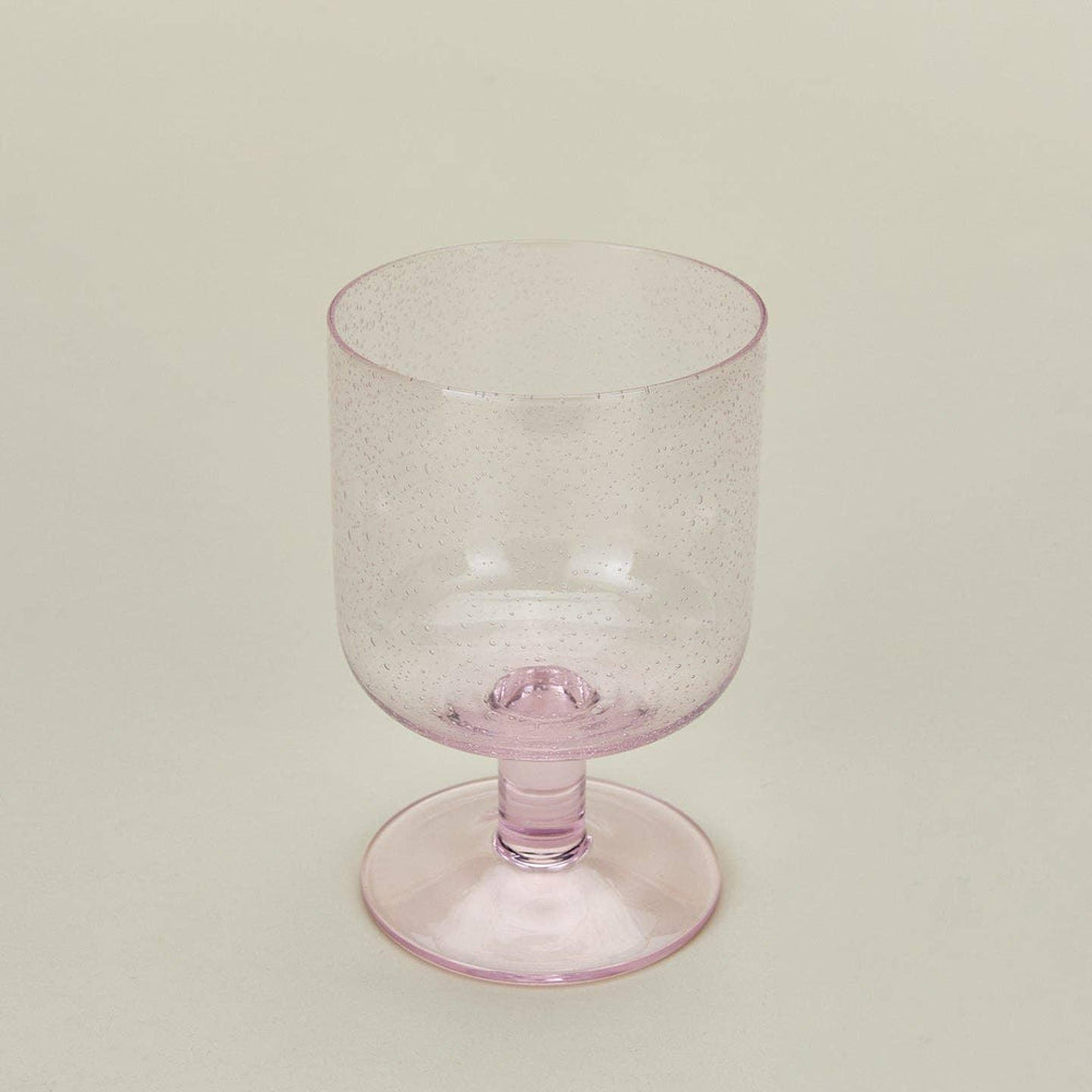 Pink speckled glass goblet with stem, elegant tableware for floral arrangements or gifts