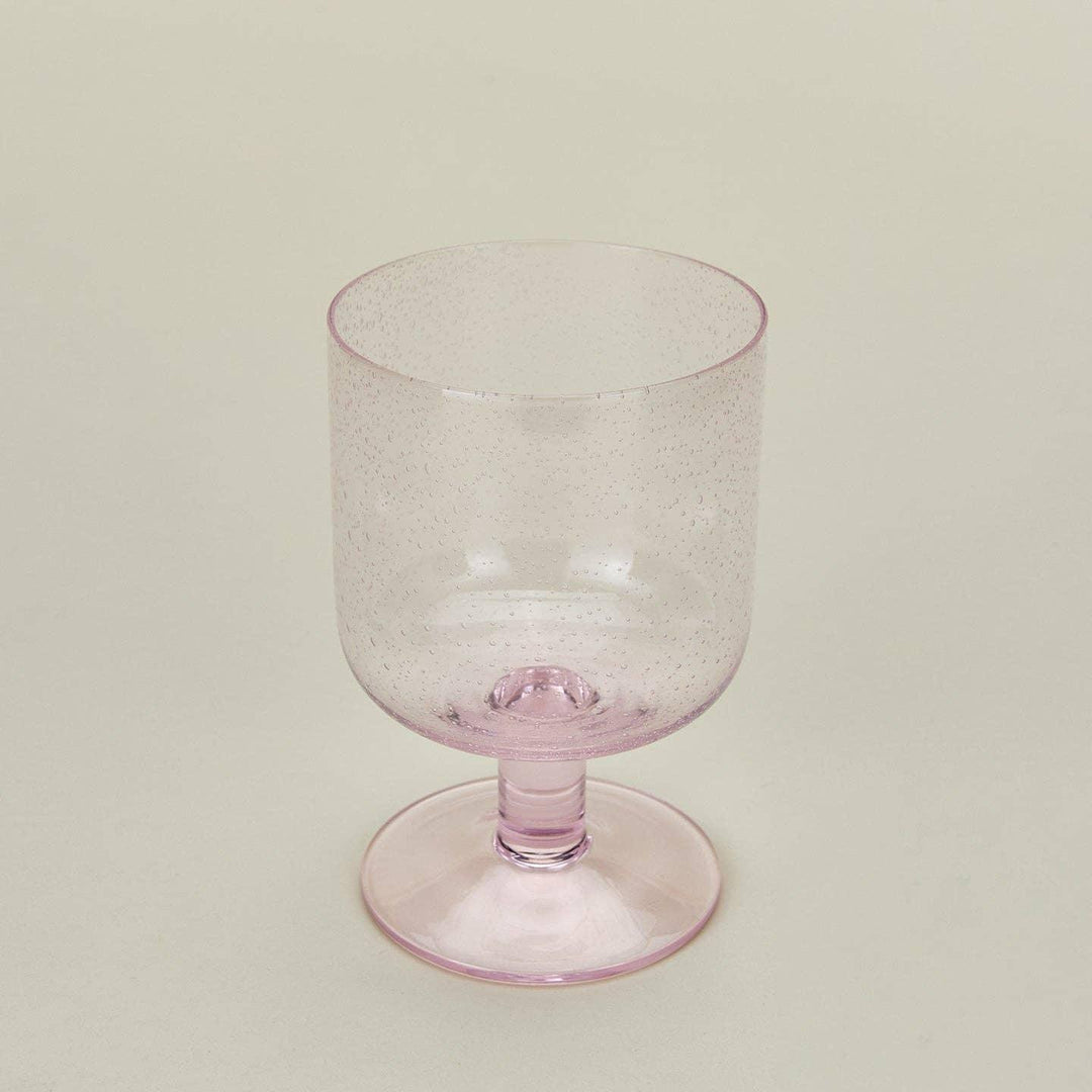 Pink speckled glass goblet with stem, elegant tableware for floral arrangements or gifts