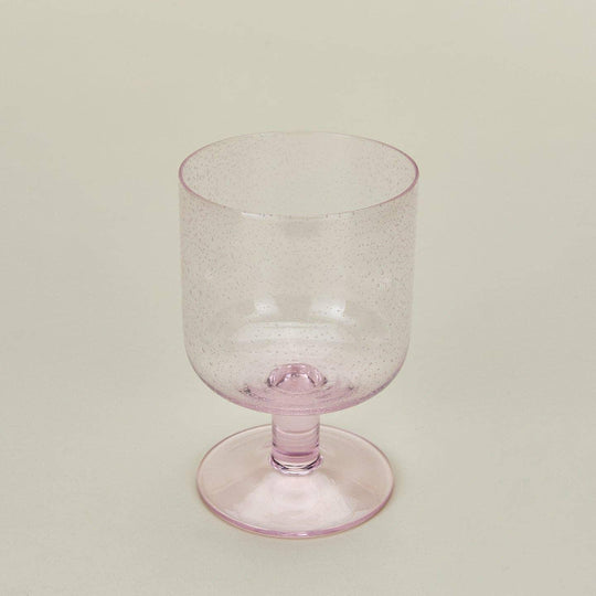 Pink speckled glass goblet with stem, elegant tableware for floral arrangements or gifts