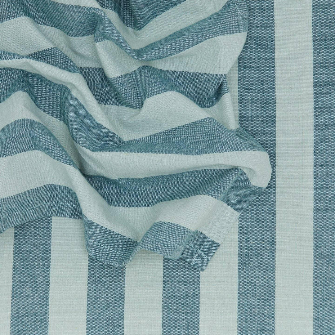 Close-up of blue and white striped fabric