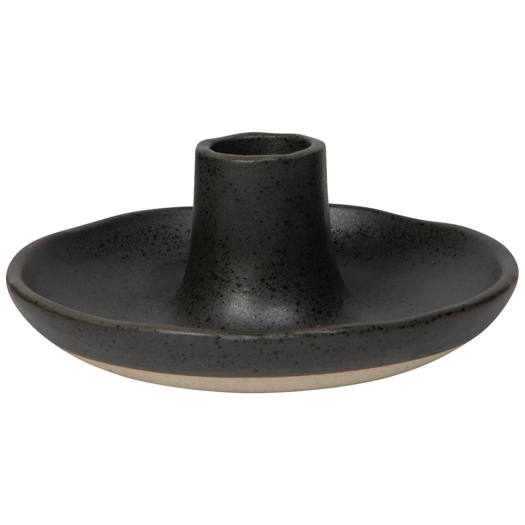 Black ceramic candle holder on a white background