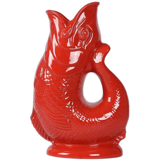 Red Gluggle Jug ceramic fish pitcher
