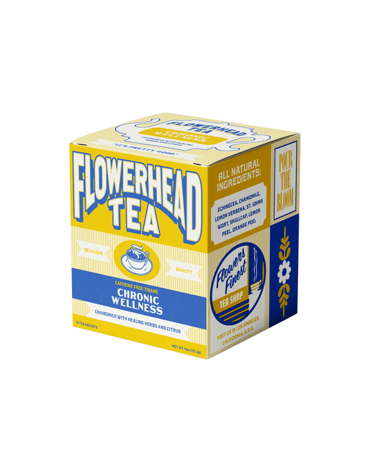 Flowerhead Tea Chronic Wellness box with natural herbs and citrus, caffeine-free tisane for wellness