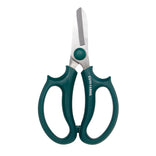 Green-handled scissors with 'CUTEF arms' branding on a white background