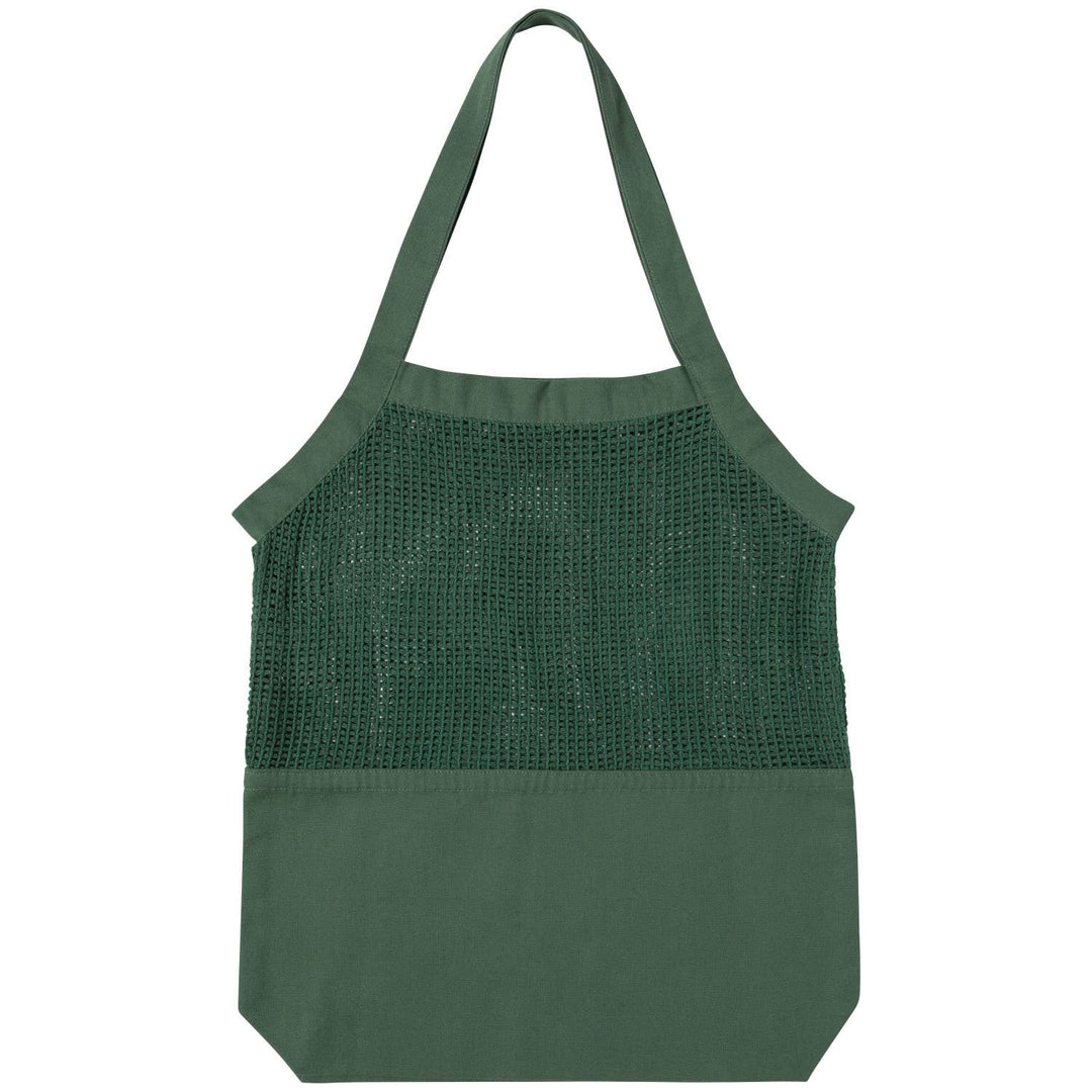 Green mesh tote bag on a white background