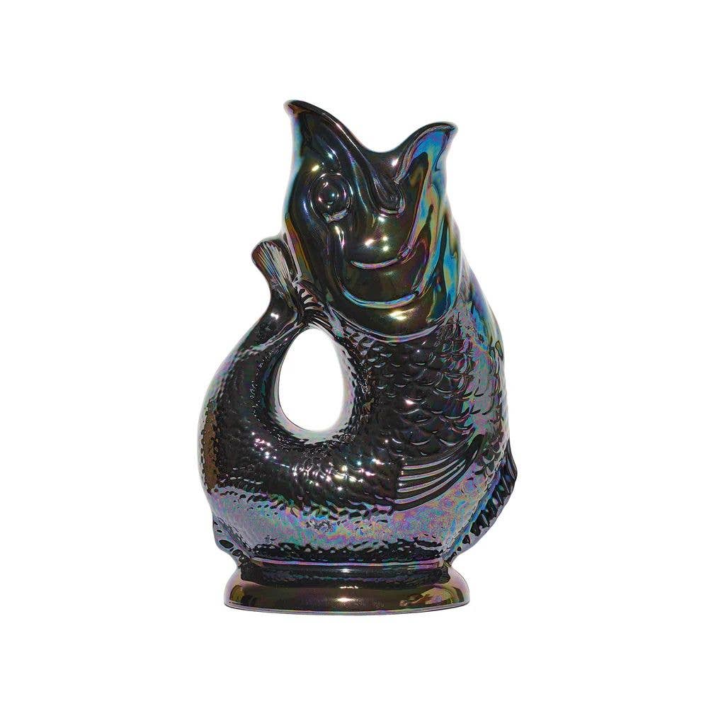 Black Lustre Gluggle Jug ceramic fish pitcher