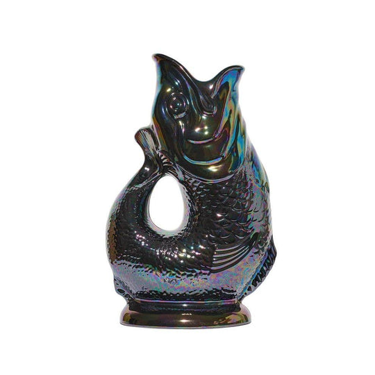 Black Lustre Gluggle Jug ceramic fish pitcher