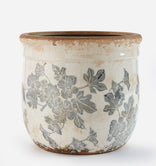 Ceramic Round Planter w/Green Leaf