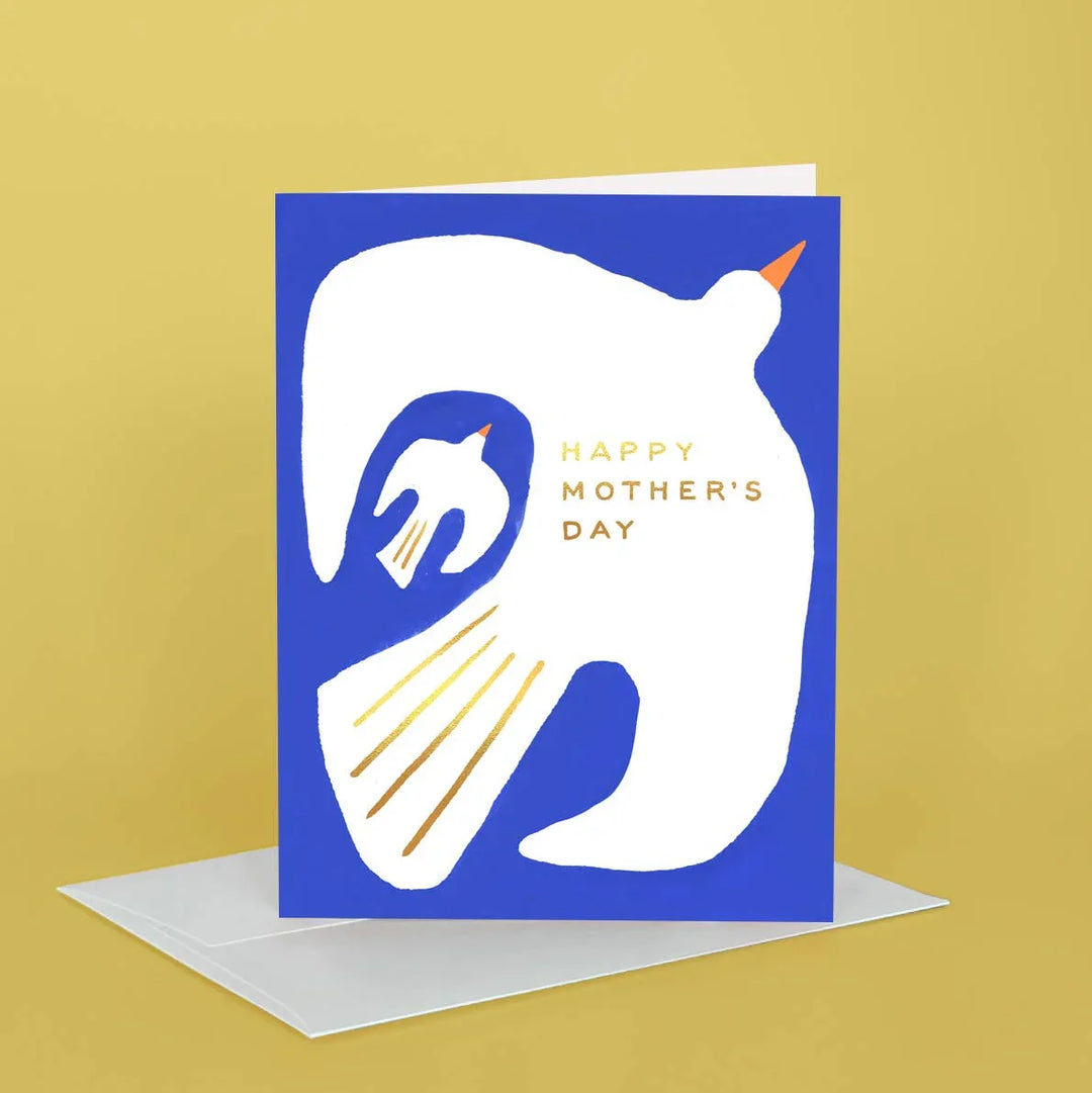 Greeting card with abstract design and 'Happy Mother's Day' text on a yellow background