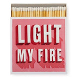 Matches in a box with 'Light My Fire' text on a red background