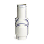 White vase with blue lines on a white background