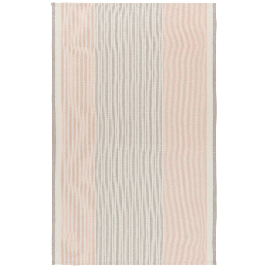 Striped rug with pink and beige stripes on a white background