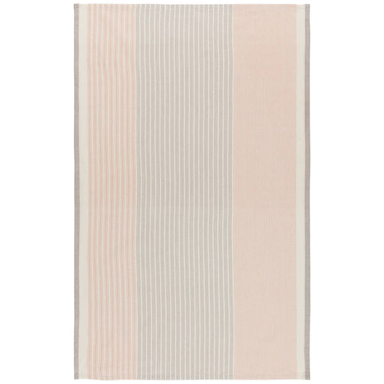 Striped rug with pink and beige stripes on a white background