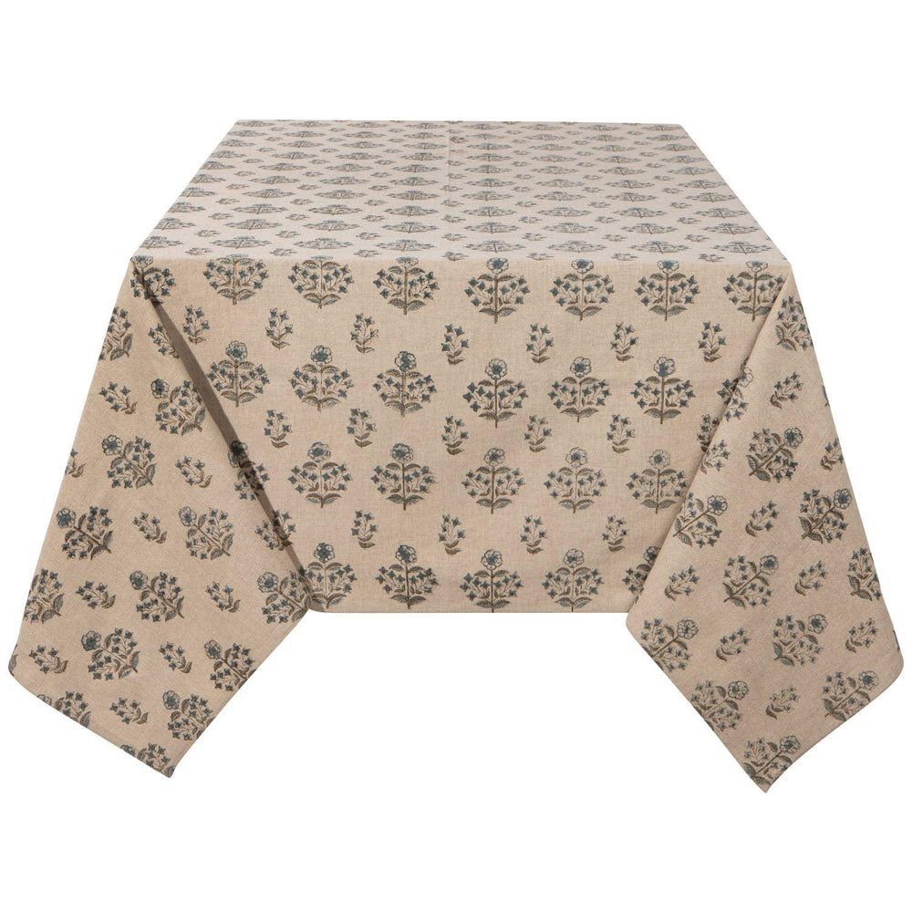 Beige tablecloth with floral pattern on a white background