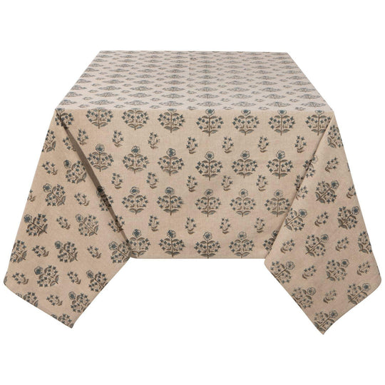 Beige tablecloth with floral pattern on a white background