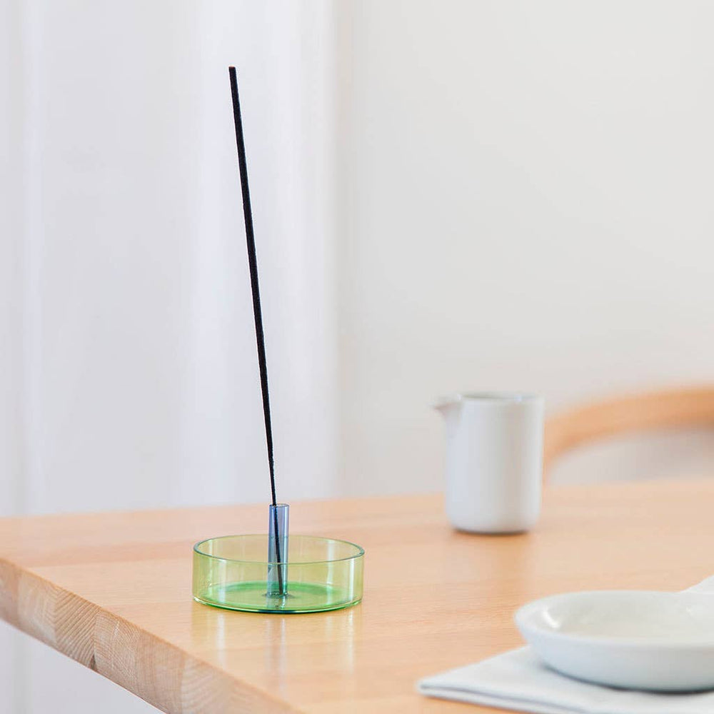 Blue and green glass incense holder