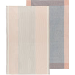 Set of two striped towels in pink and gray on a white background