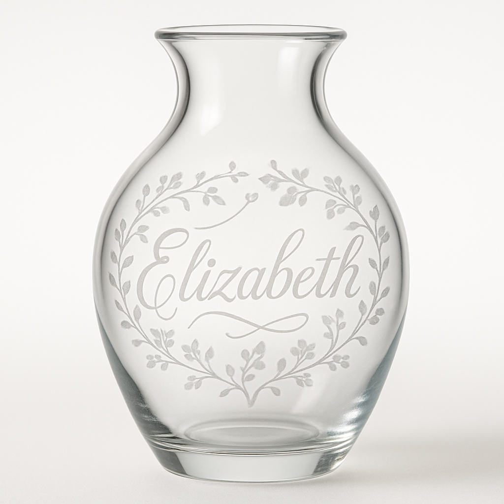Name etched on glass vase