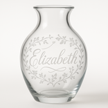 Name etched on glass vase