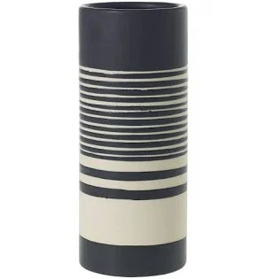 Black and cream striped ceramic vase for modern floral arrangements