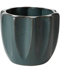 Dark teal ceramic vase with fluted design for modern floral arrangements